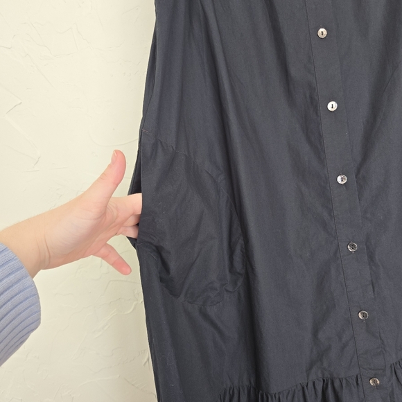 Anthropologie Maeve Black Button Up Paula Flounce Shirt Midi Dress, M - Picture 7 of 11